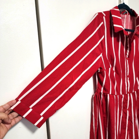 Beautiful Long Red Dress and White Stripes - Picture 2 of 5
